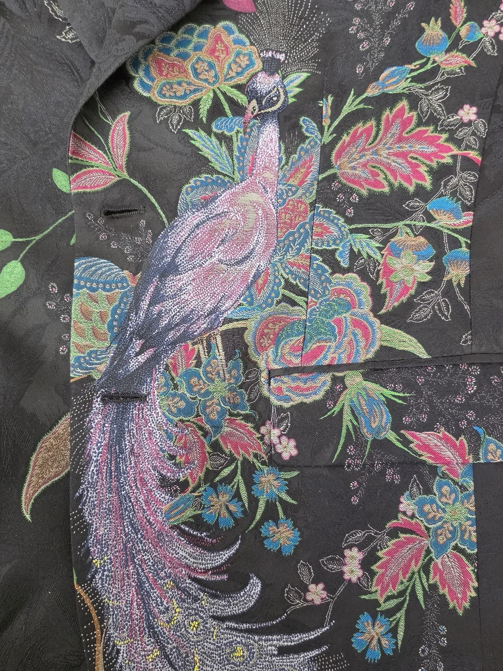 Black Men's ETRO Blazer with Colorful Peacock Floral Embroidery